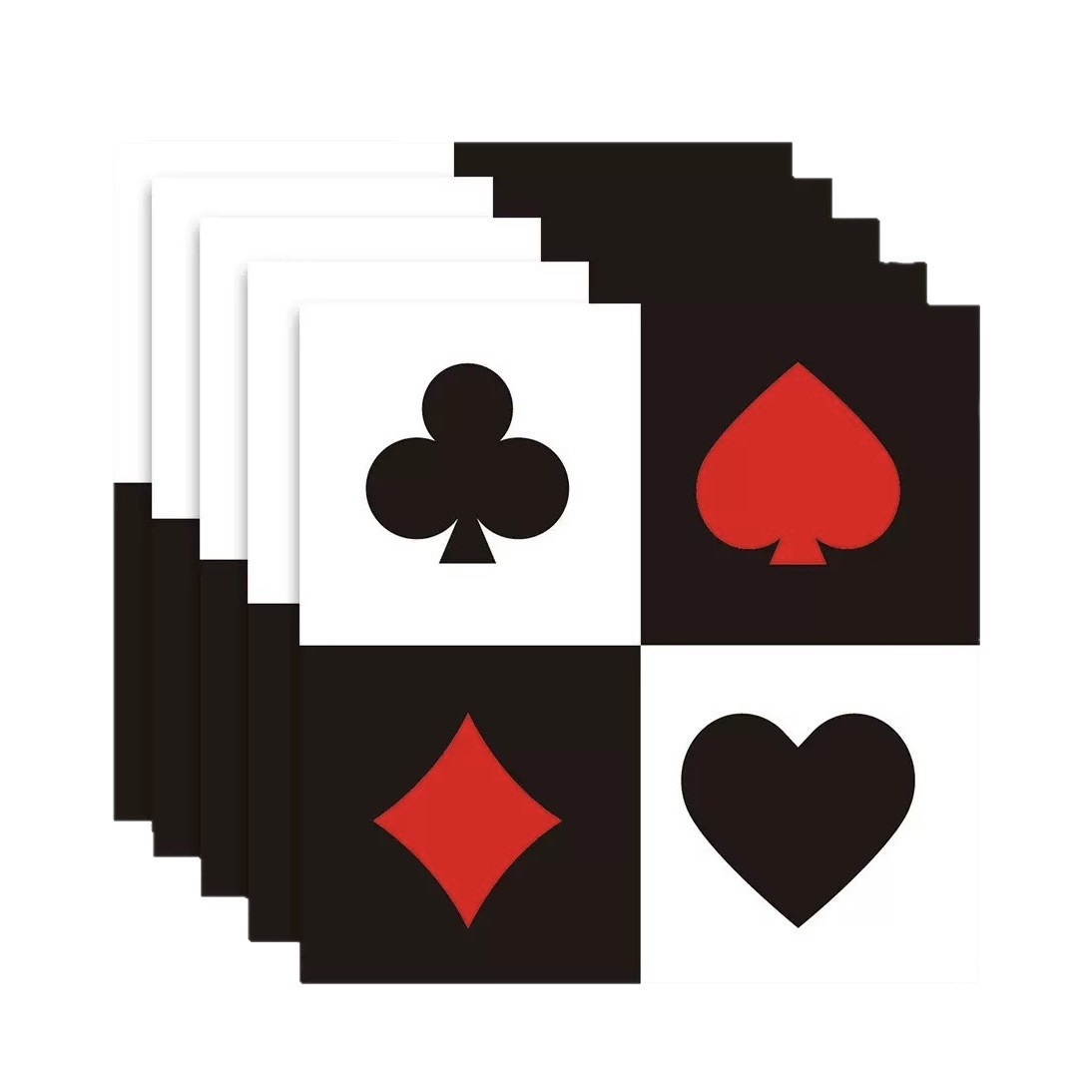 Napkins quartered into the four card suits in black, white and red